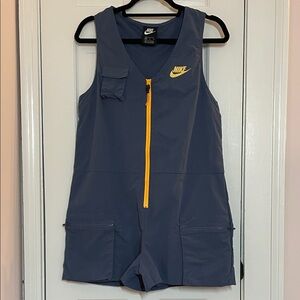 Nike, Sleeveless Romper, Blue w/Orange Zipper & Yellow Logo, Size Medium